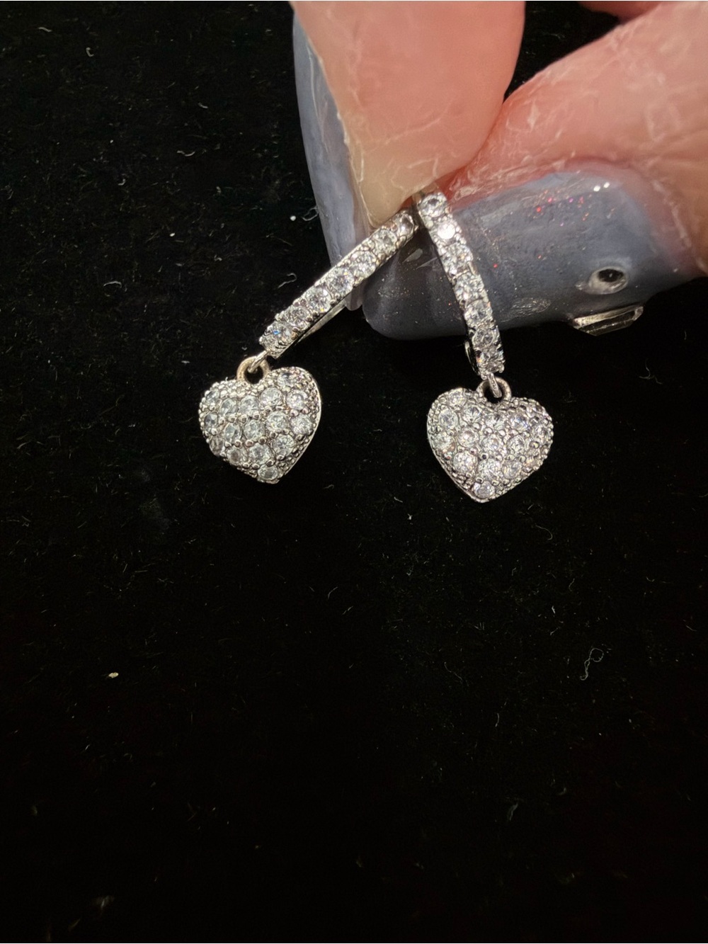 Heart Drop Pavé Dangle Earrings - Silver Tone